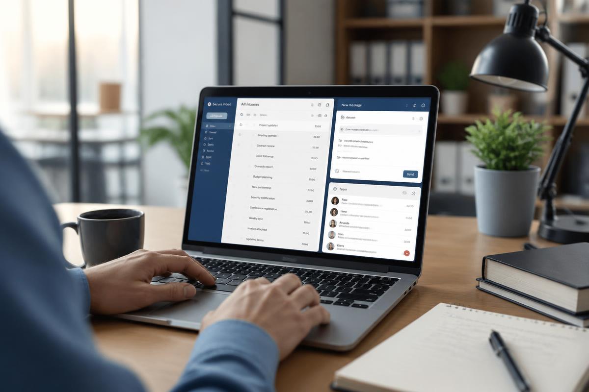 Persoon werkt met e-mail op een laptop